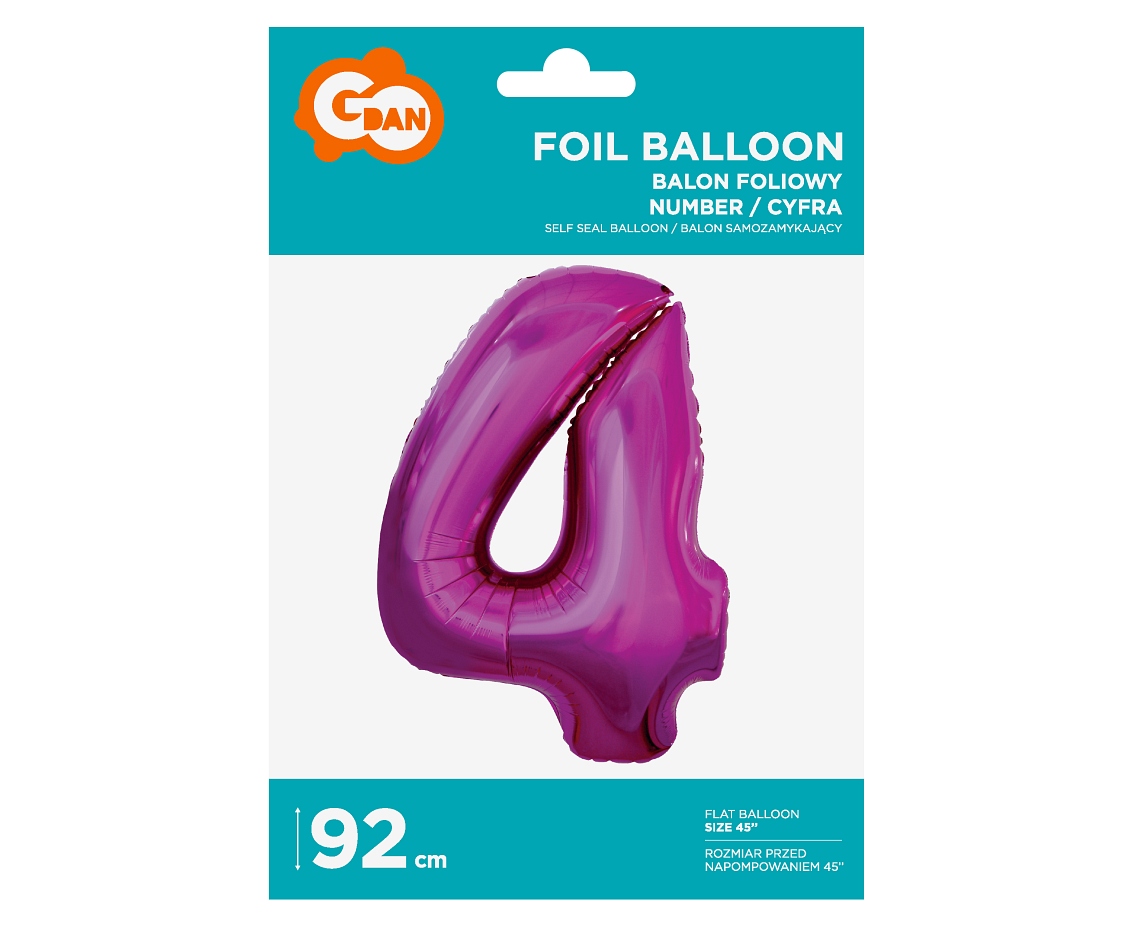 Folienballon Nummer 4 Pink 92 cm