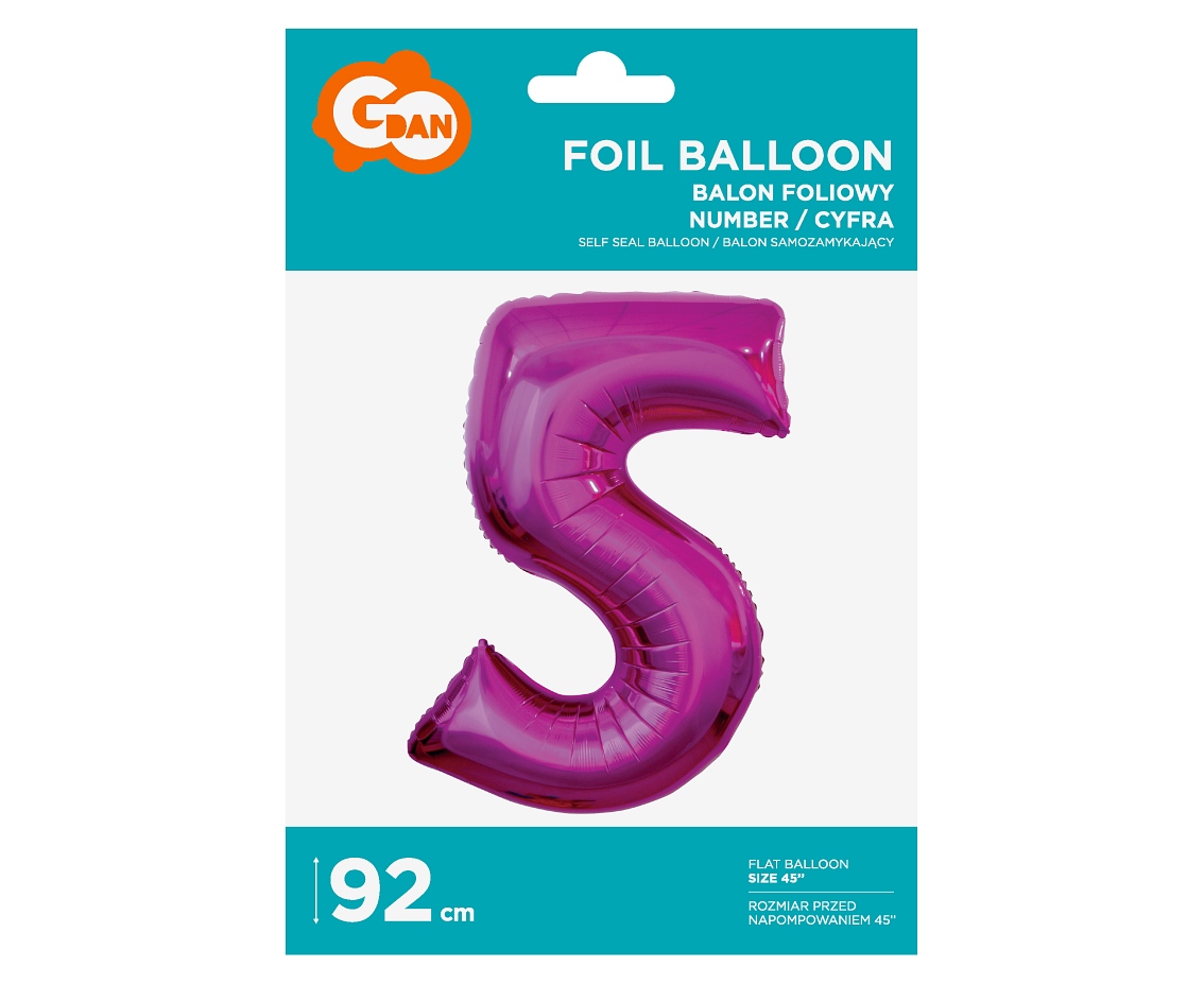 Folienballon Nummer 5 Pink 92 cm